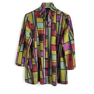 ALI MILES GEOMETRIC STAINED GLASS 3/4 SLEEVES JACKET TOP SZ M
